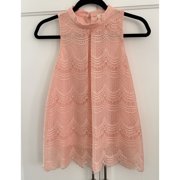love J Tops - Love J Coral Crochet Halter Tank Top Lined Size Small Feminine Coquette Romantic